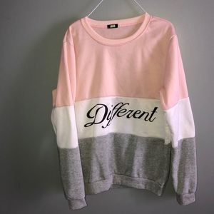 Pink, White, and Gray Sweater “Different”